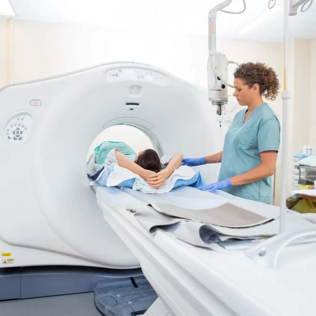 A patient is doing CT Scan to check hip fracture symptom.